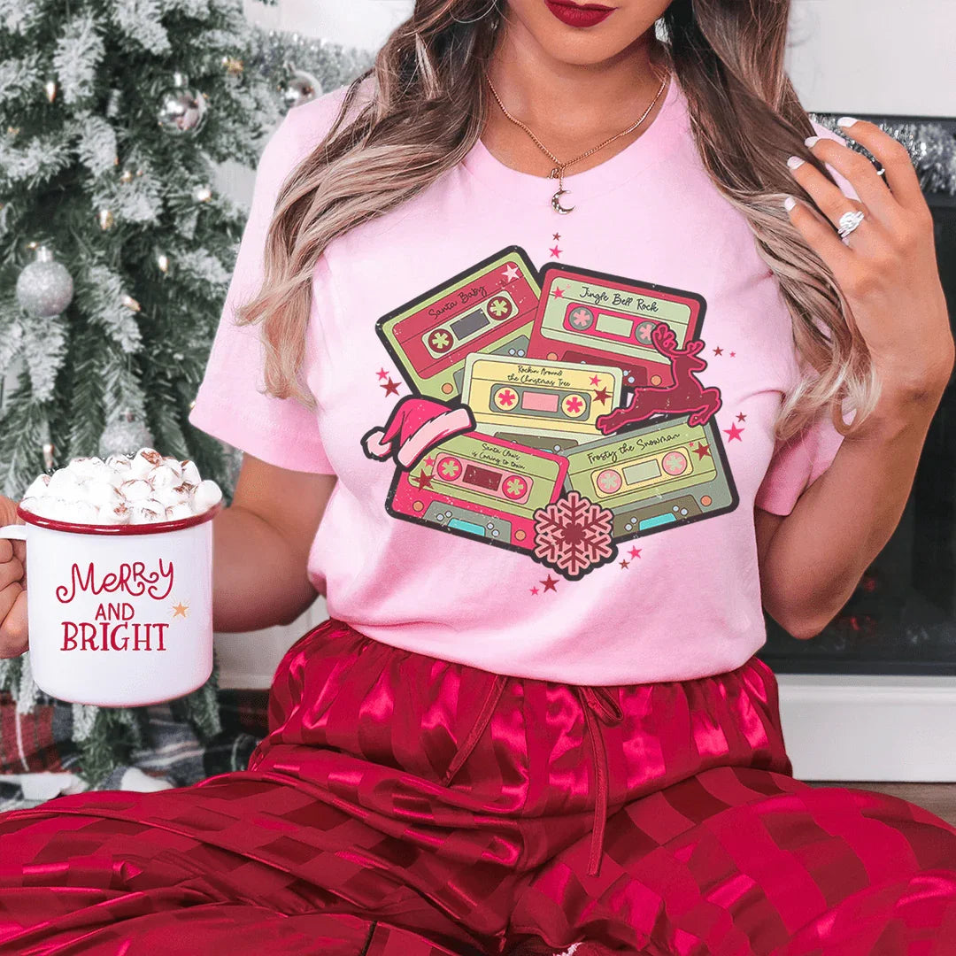 Christmas Cassettes Tee Pink / S Peachy Sunday T-Shirt