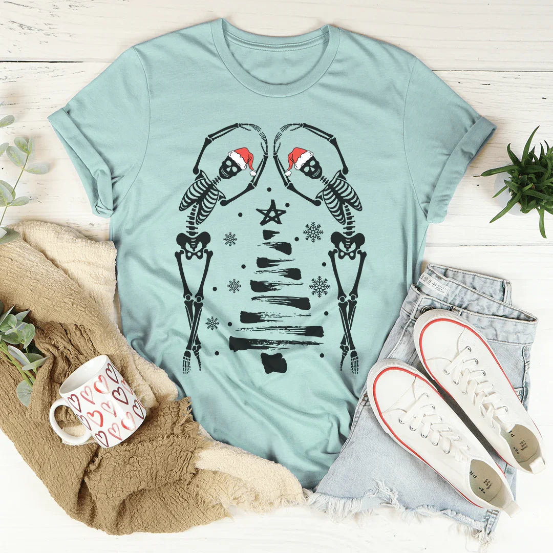 Christmas Tree Skeletons Tee Heather Prism Dusty Blue / S Peachy Sunday T-Shirt