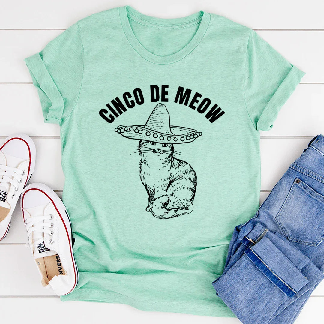 Cinco De Meow Tee Heather Prism Mint / S Peachy Sunday T-Shirt