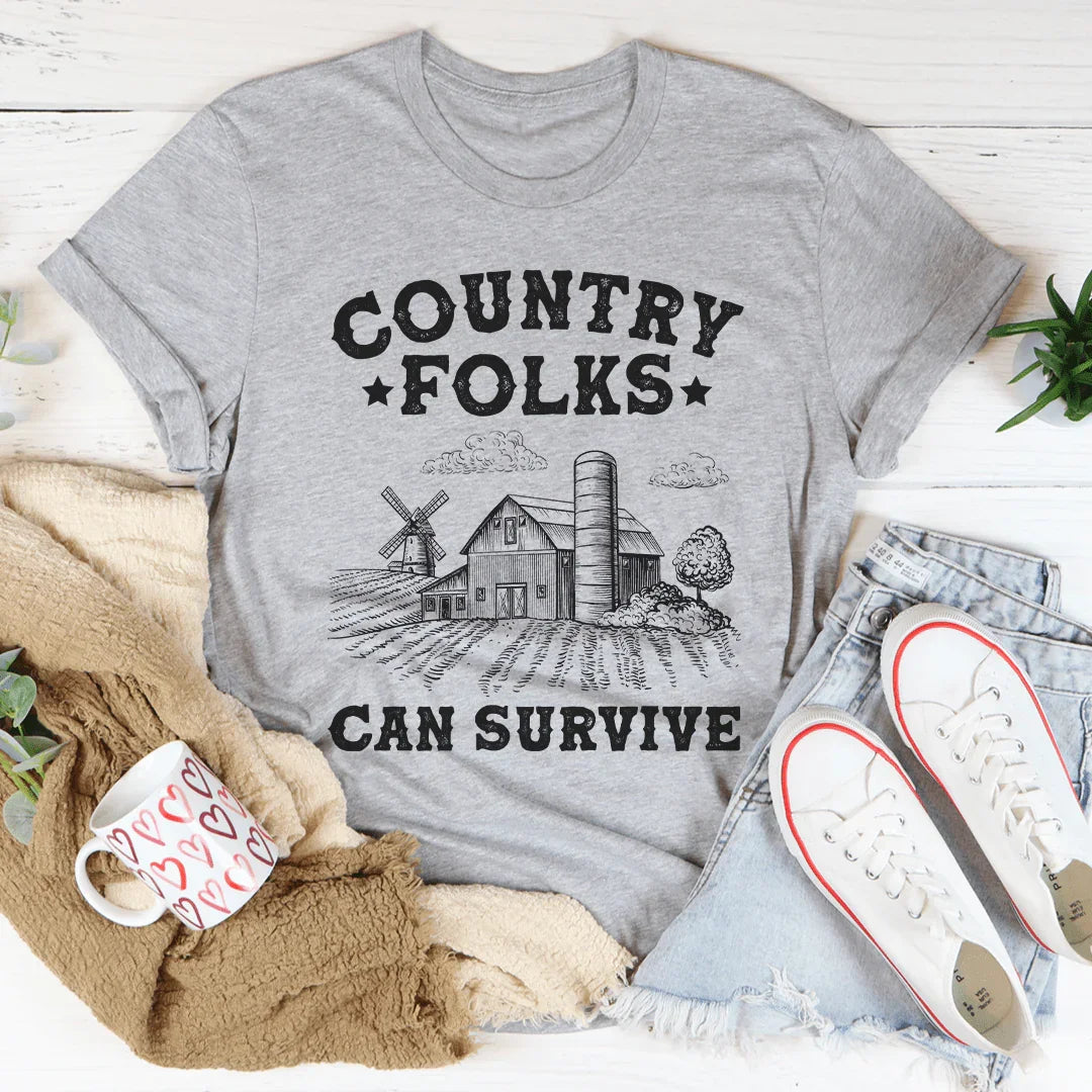 Country Folks Can Survive Tee Peachy Sunday T-Shirt