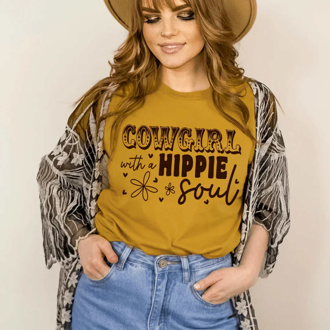 Cowgirl With Hippie Soul Tee Mustard / S Peachy Sunday T-Shirt