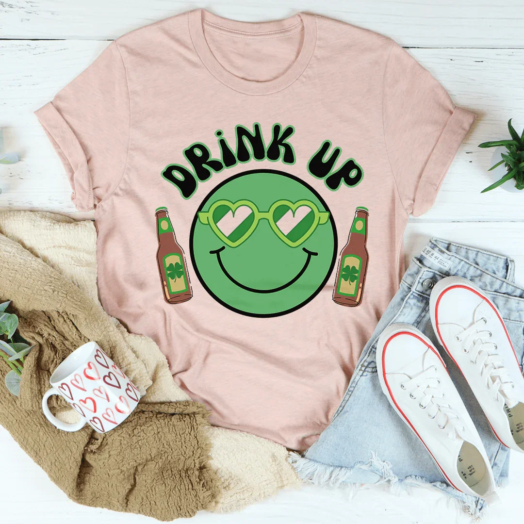 Drink Up Smiley St. Patricks Tee Heather Prism Peach / S Peachy Sunday T-Shirt
