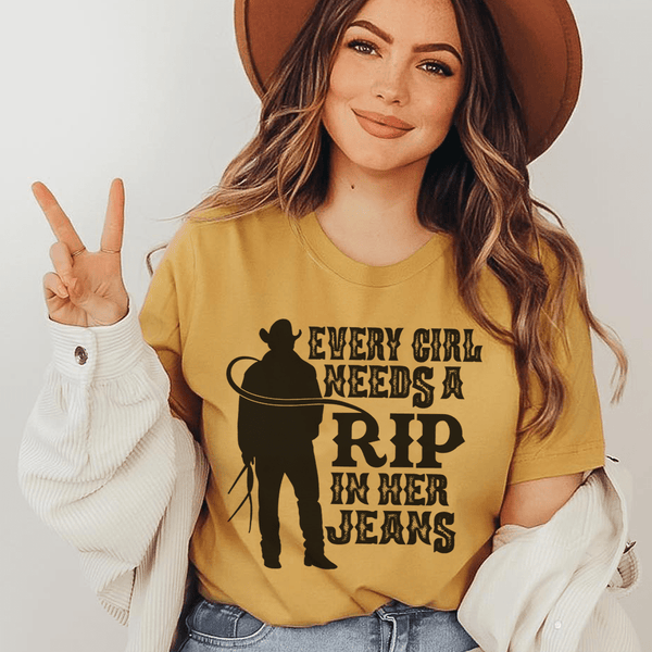Every Girl Needs A RIP In Her Jeans Tee Mustard / S Peachy Sunday T-Shirt
