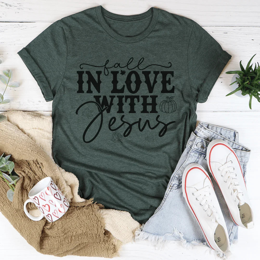 Fall In Love With Jesus Tee Heather Forest / S Peachy Sunday T-Shirt