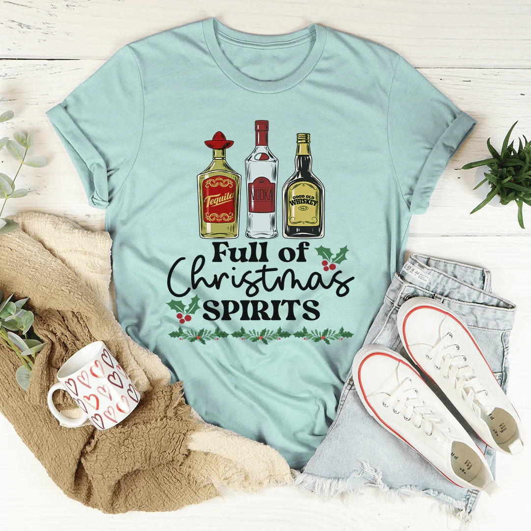 Full Of Christmas Spirits Tee Heather Prism Dusty Blue / S Peachy Sunday T-Shirt