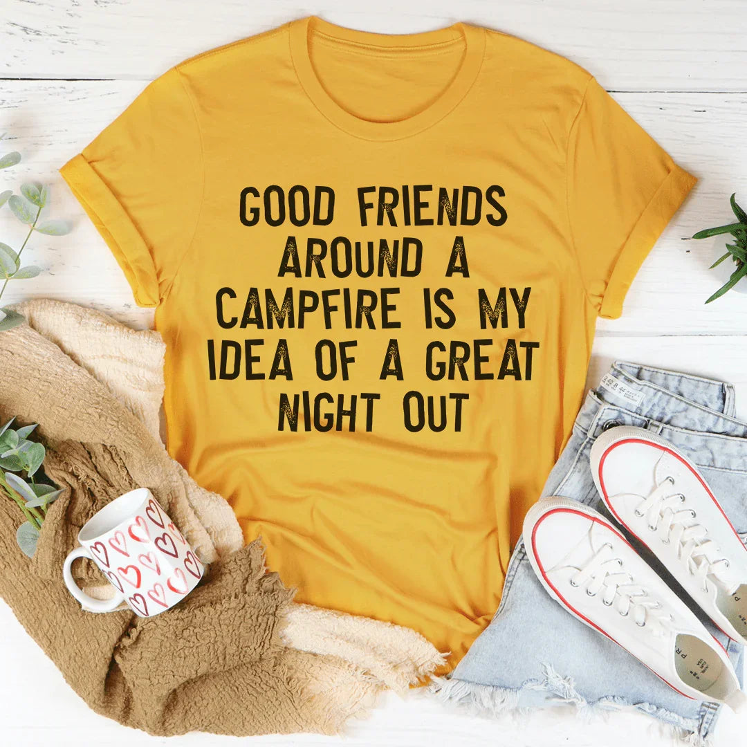 Good Friends Around At Campfire Tee Mustard / S Peachy Sunday T-Shirt