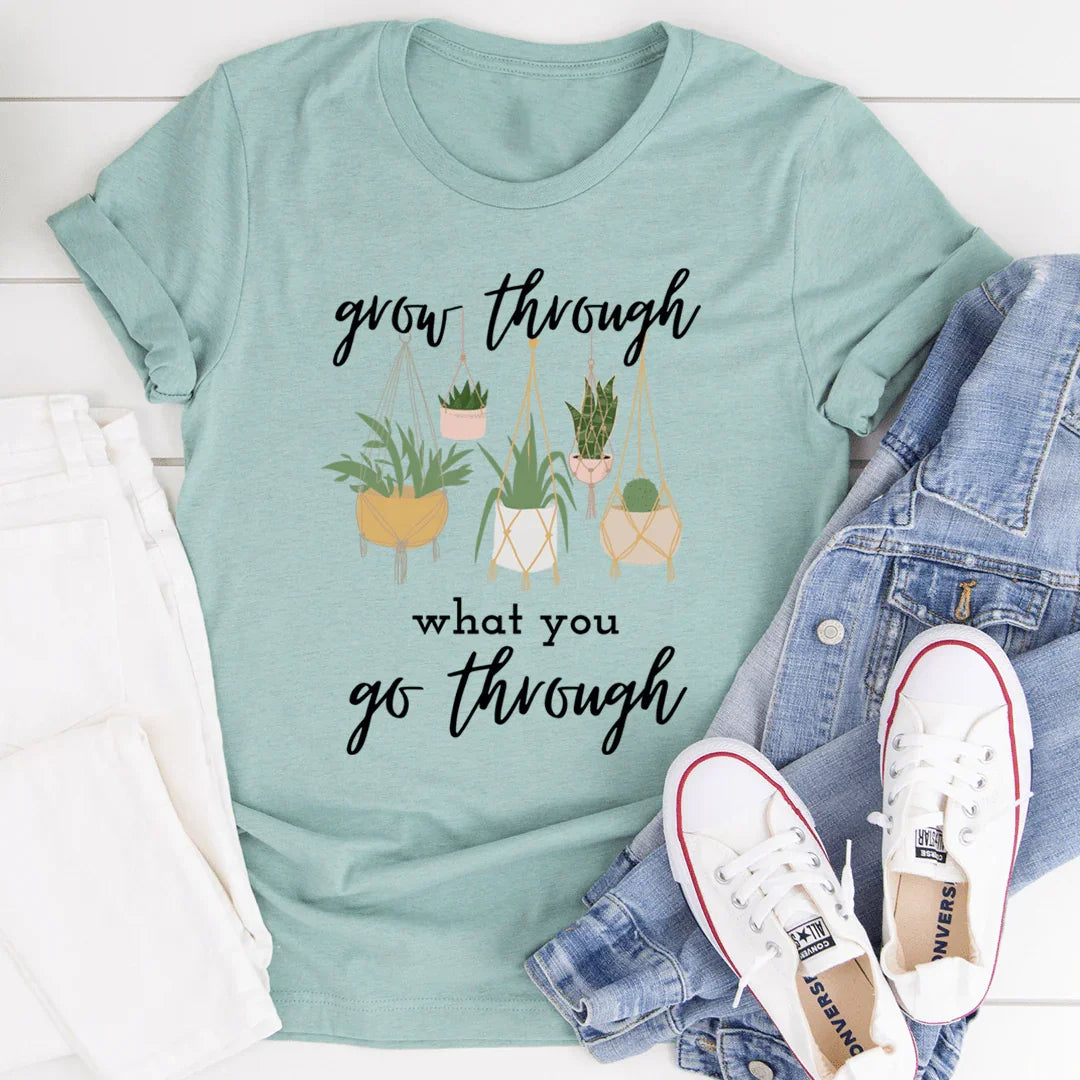Grow Through What You Go Through Tee Heather Prism Dusty Blue / S Peachy Sunday T-Shirt