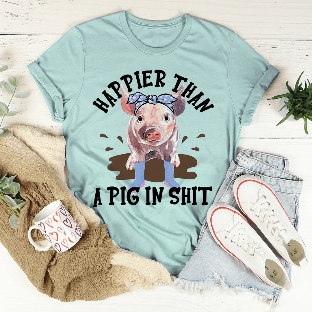 Happier Than A Pig Tee Heather Prism Dusty Blue / S Peachy Sunday T-Shirt