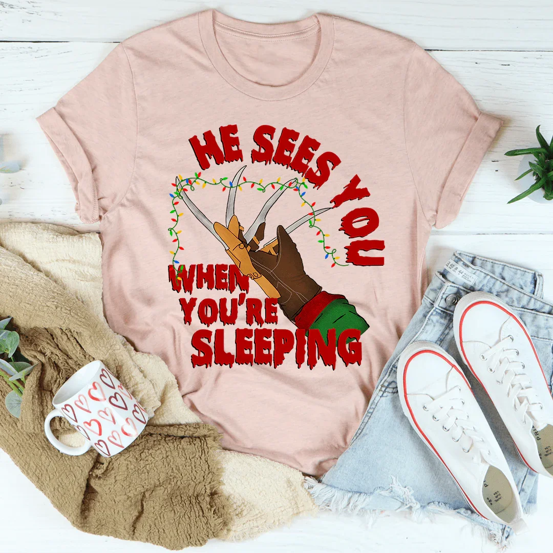 He Sees You When You're Sleeping Tee Heather Prism Peach / S Peachy Sunday T-Shirt