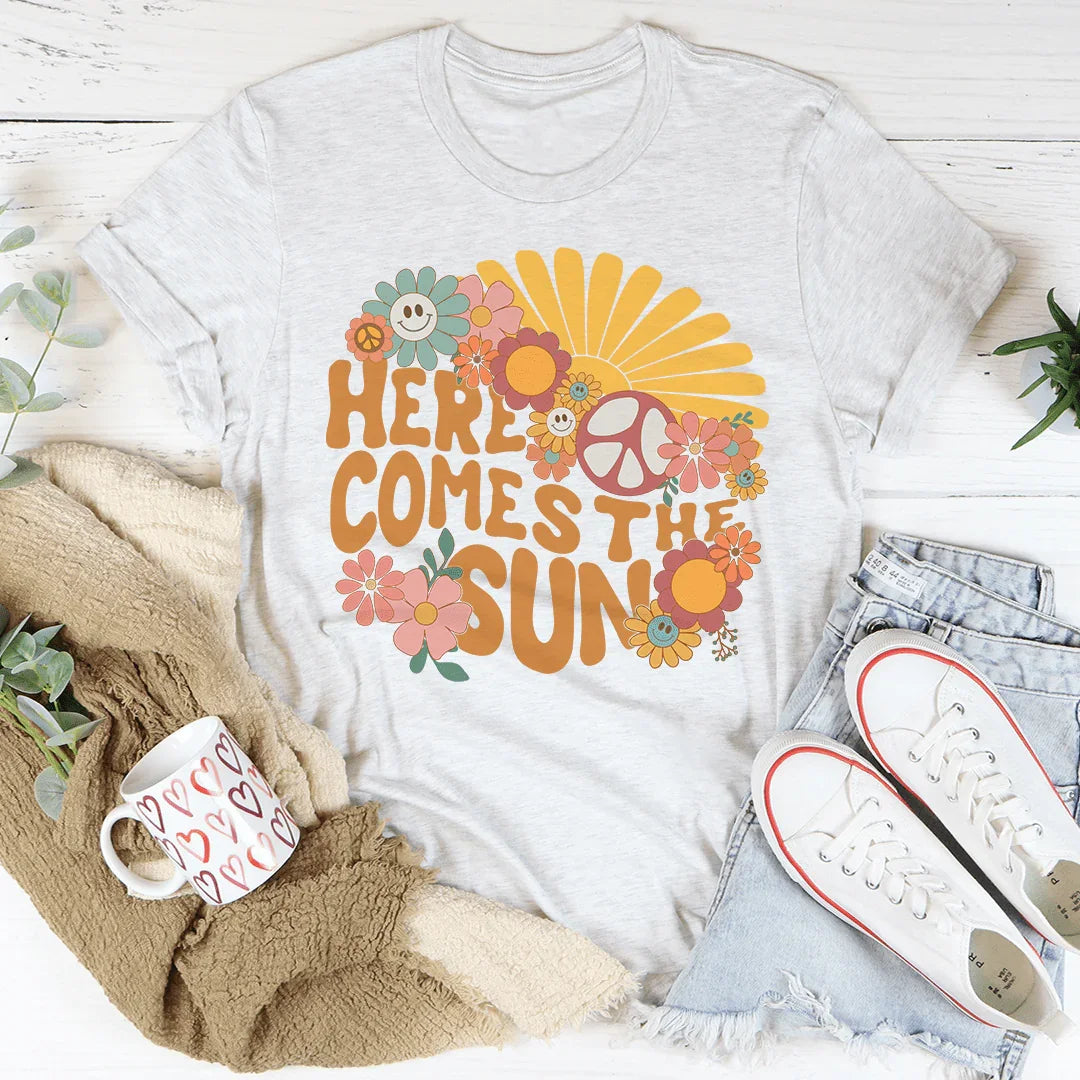 Here Comes The Sun Floral Retro Tee Peachy Sunday T-Shirt