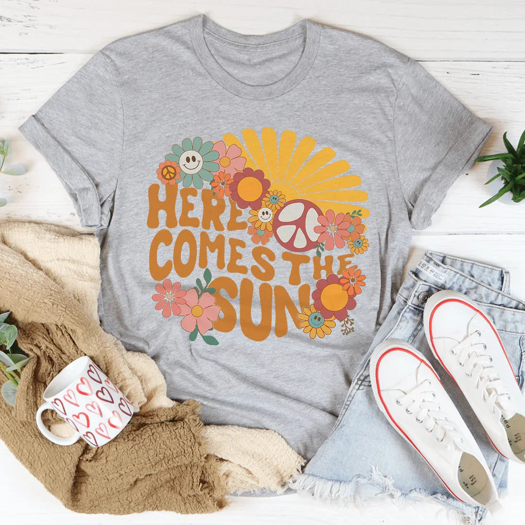 Here Comes The Sun Floral Retro Tee Peachy Sunday T-Shirt