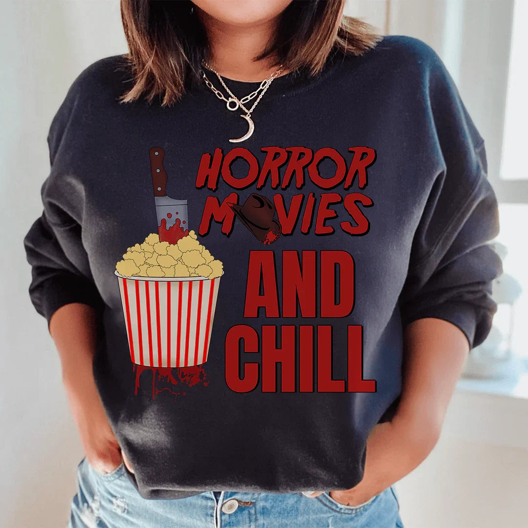 Horror Movies And Chill Sweatshirt Black / S Peachy Sunday T-Shirt