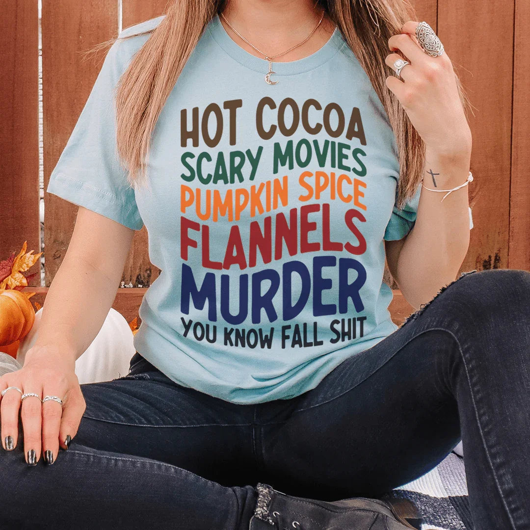 Hot Cocoa Scary Movies Pumpkin Spice Flannels Tee Heather Prism Dusty Blue / S Peachy Sunday T-Shirt