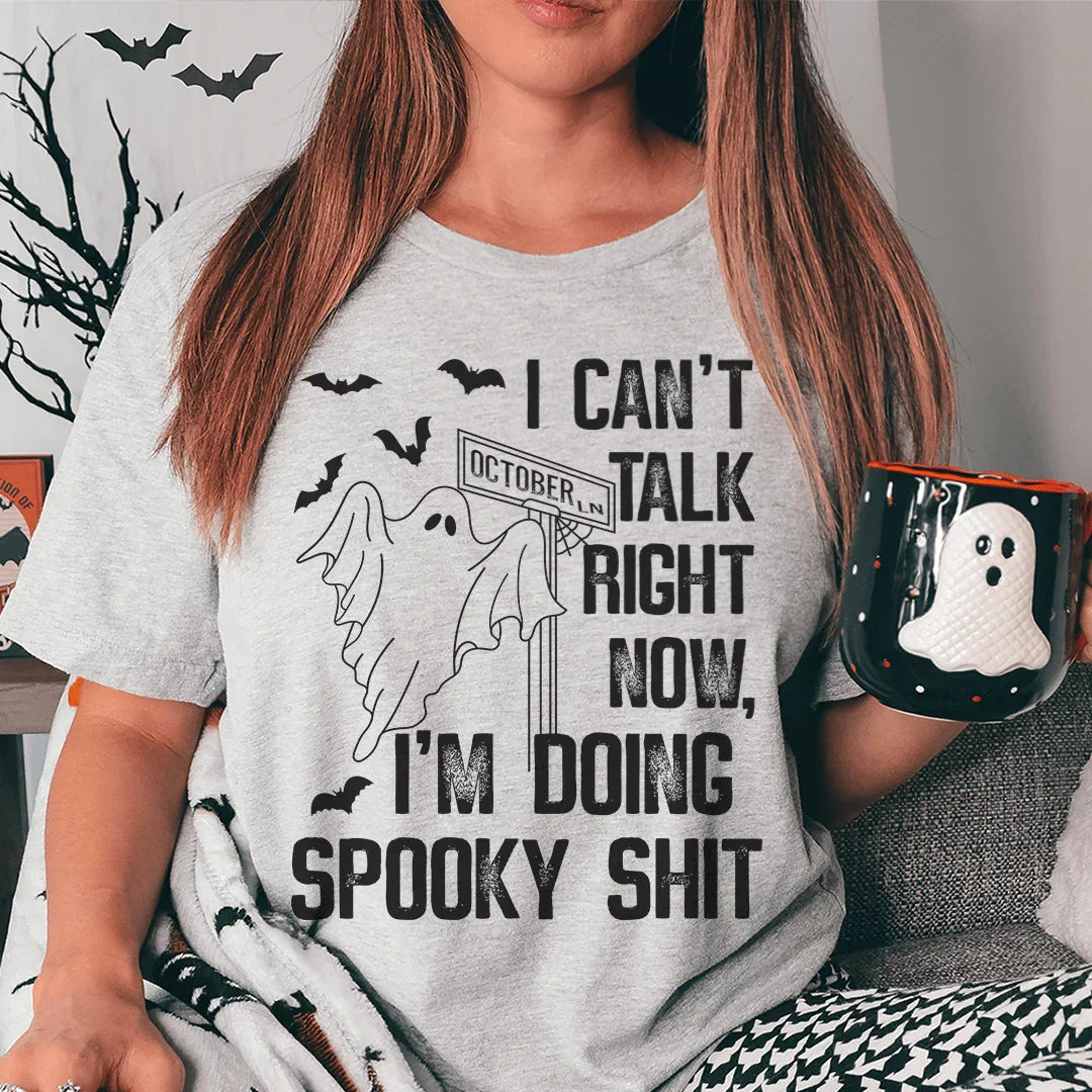I Can't Talk Right Now Spooky Tee Athletic Heather / S Peachy Sunday T-Shirt