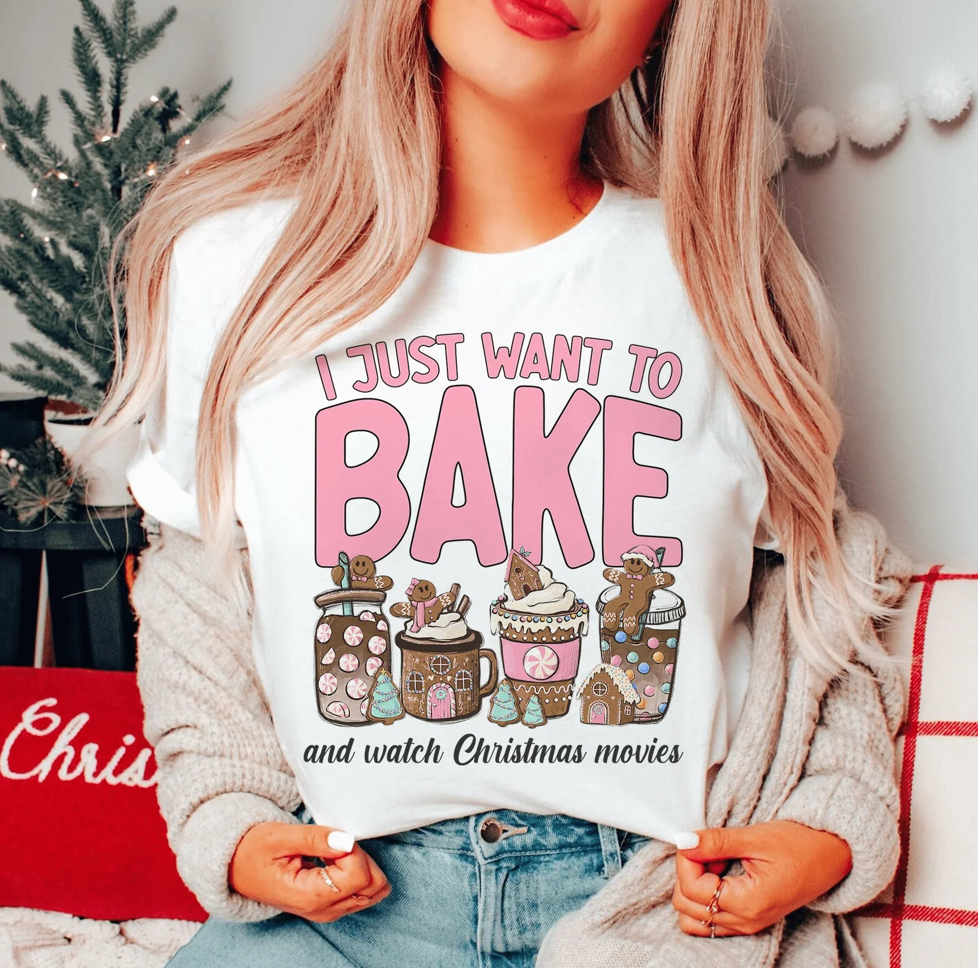I Just Want To Bake And Watch Christmas Movies Tee Peachy Sunday T-Shirt