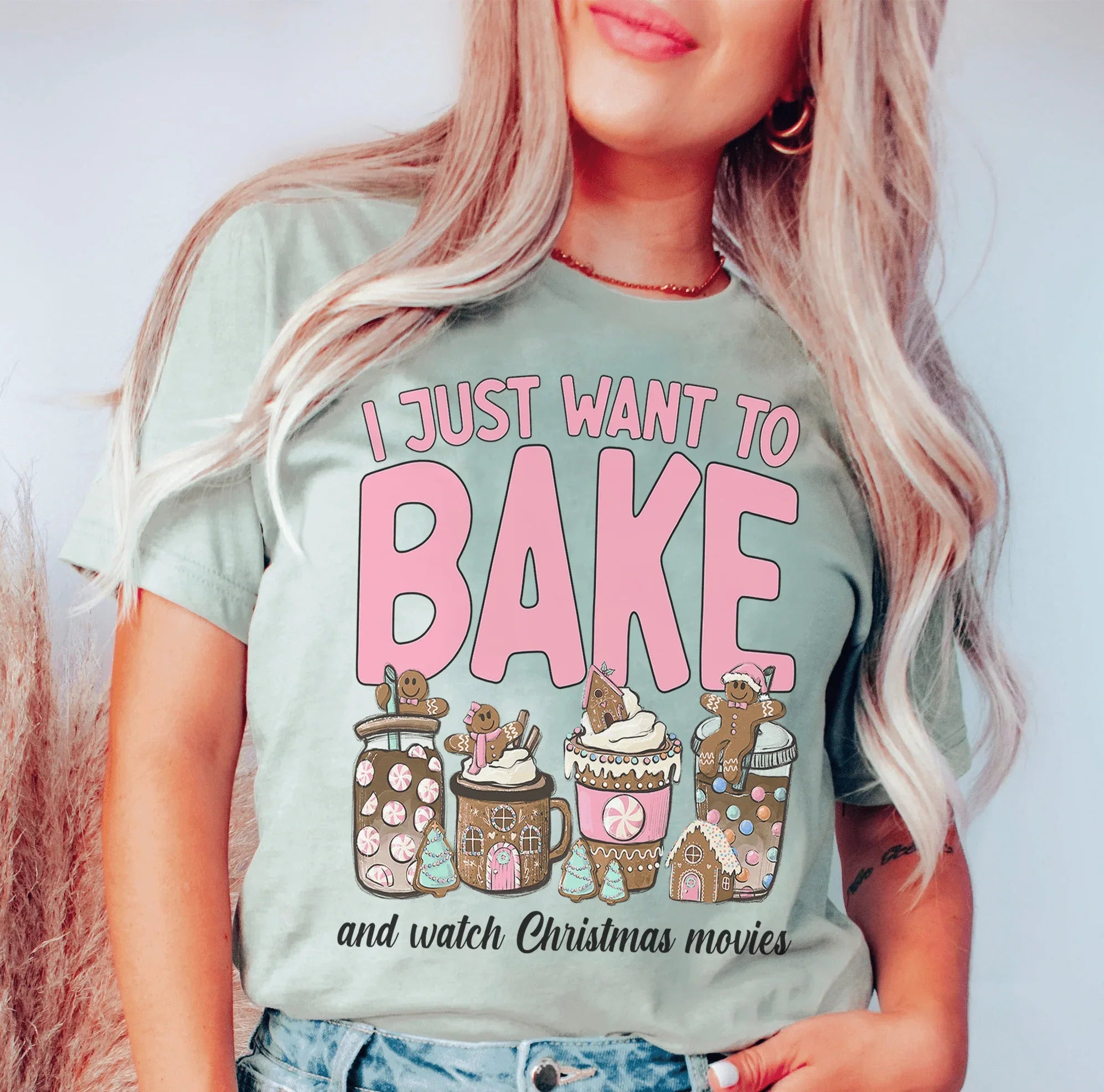 I Just Want To Bake And Watch Christmas Movies Tee Peachy Sunday T-Shirt