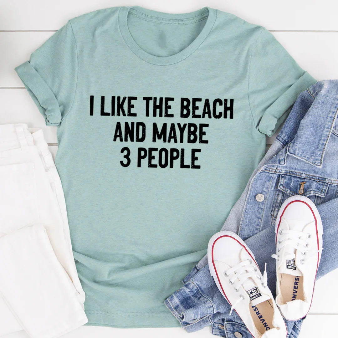 I Like The Beach And Maybe 3 People Tee Heather Prism Dusty Blue / S Peachy Sunday T-Shirt
