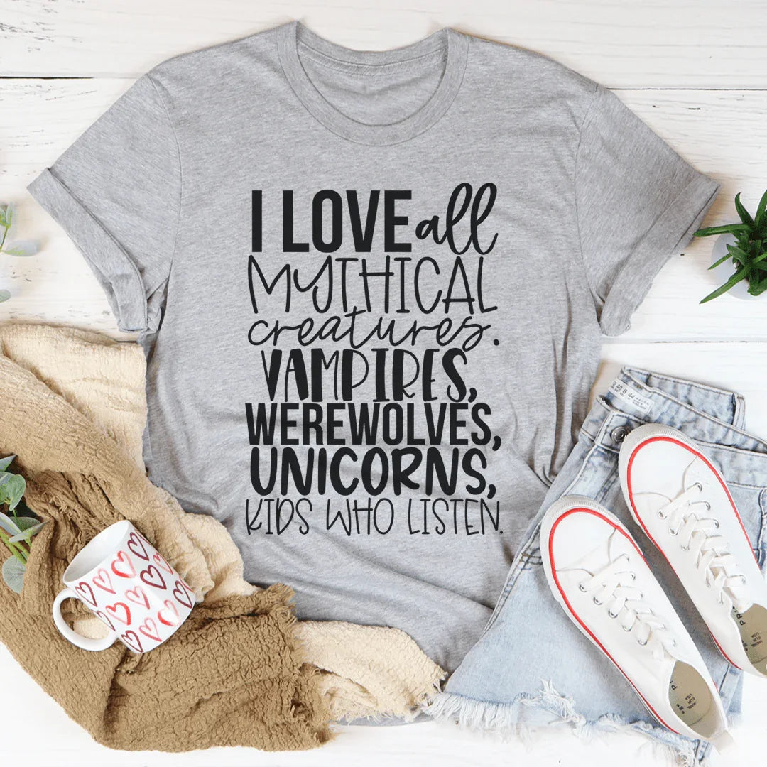 I Love All Mythical Creatures Tee Athletic Heather / S Peachy Sunday T-Shirt