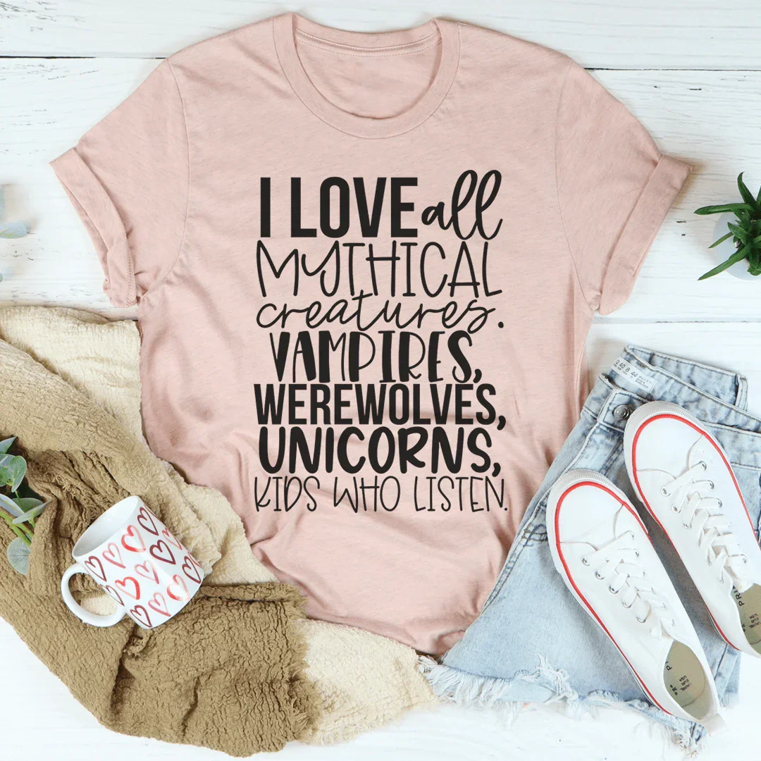 I Love All Mythical Creatures Tee Heather Prism Peach / S Peachy Sunday T-Shirt