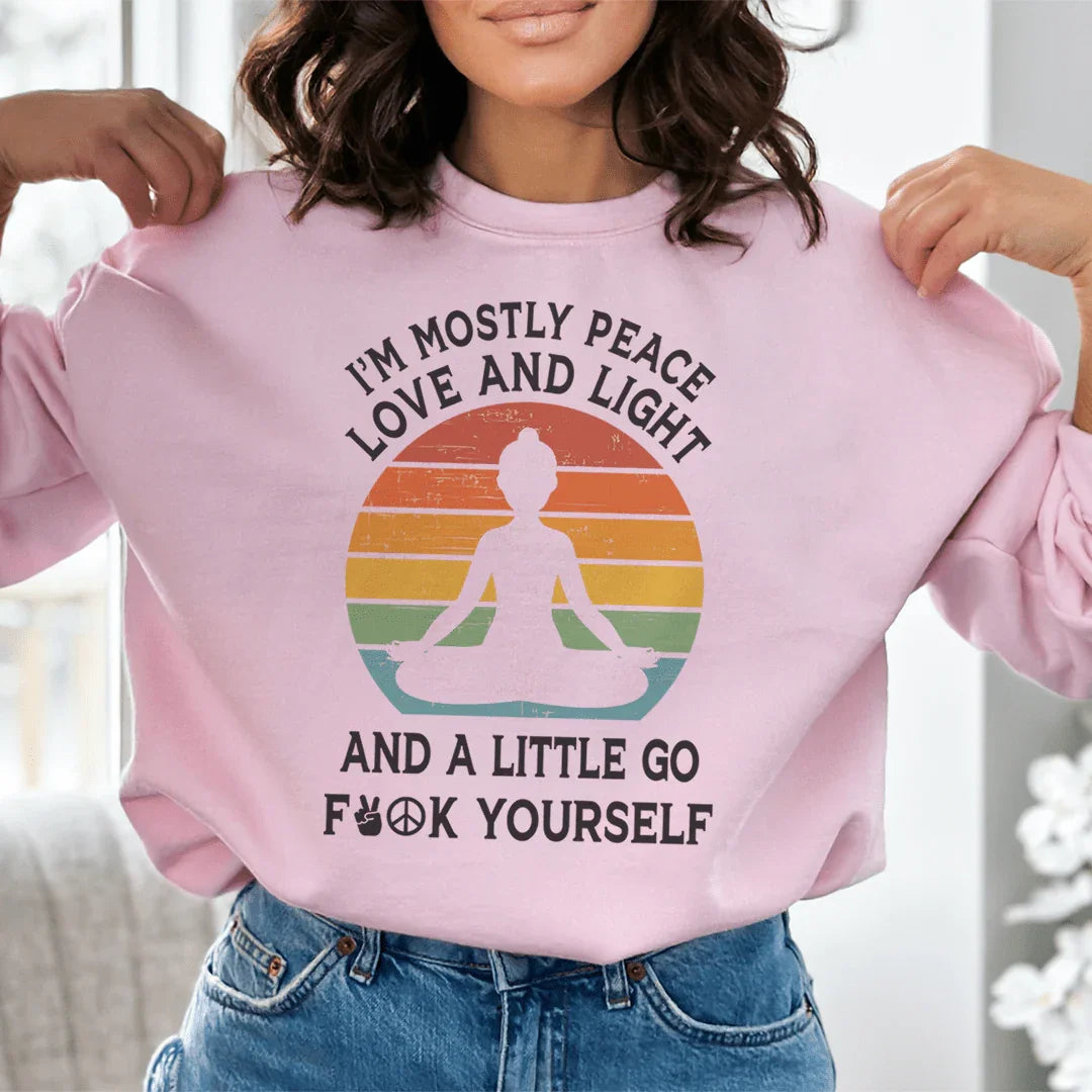 I'm Mostly Peace Love And Light Sweatshirt Light Pink / S Peachy Sunday T-Shirt