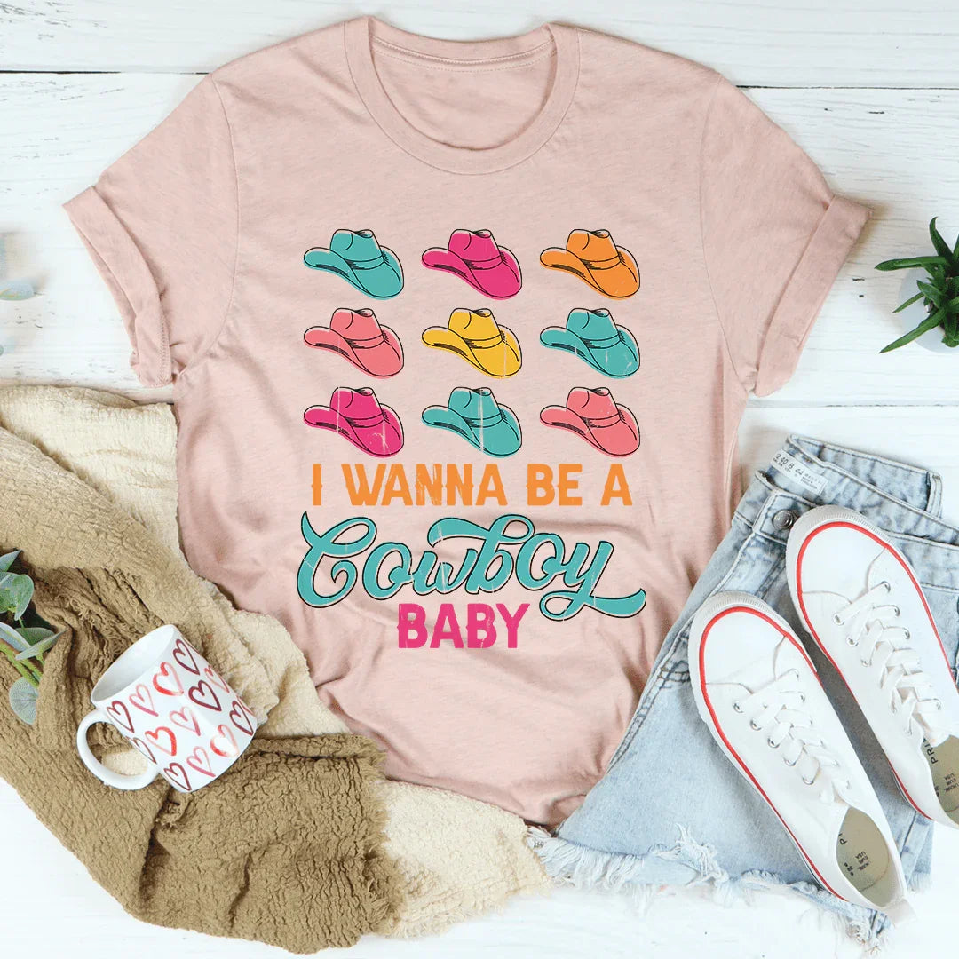 I Wanna Be A Cowboy Baby Tee Heather Prism Peach / S Peachy Sunday T-Shirt