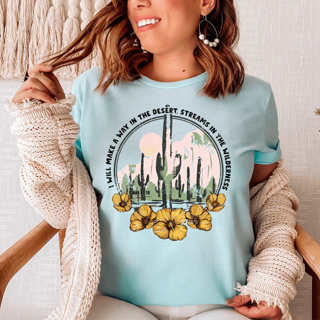 I Will Make A Way In The Desert Tee Heather Prism Ice Blue / S Peachy Sunday T-Shirt