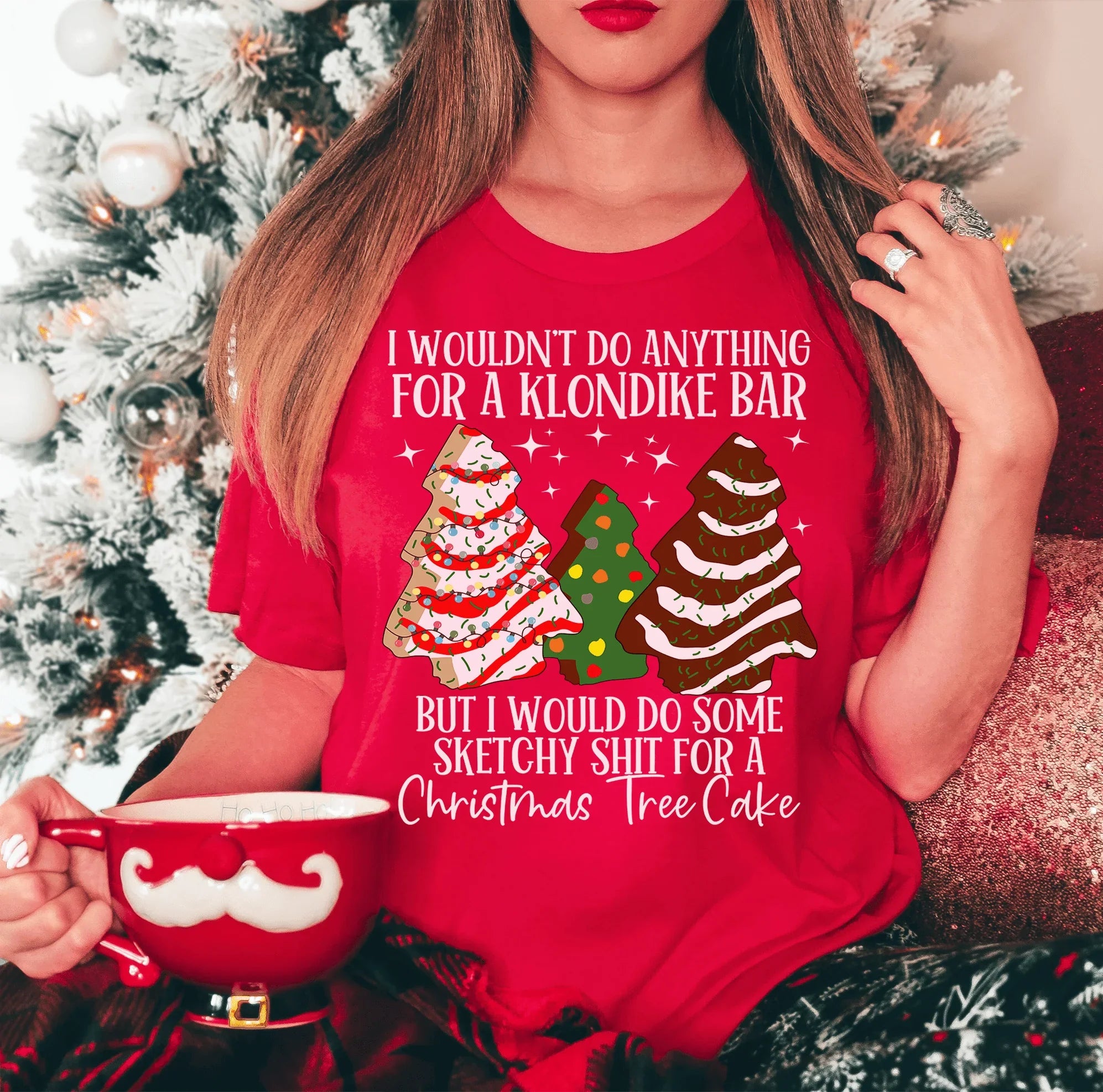 I Would Do Sketchy Stuff For A Christmas Tree Cake Tee Red / S Peachy Sunday T-Shirt