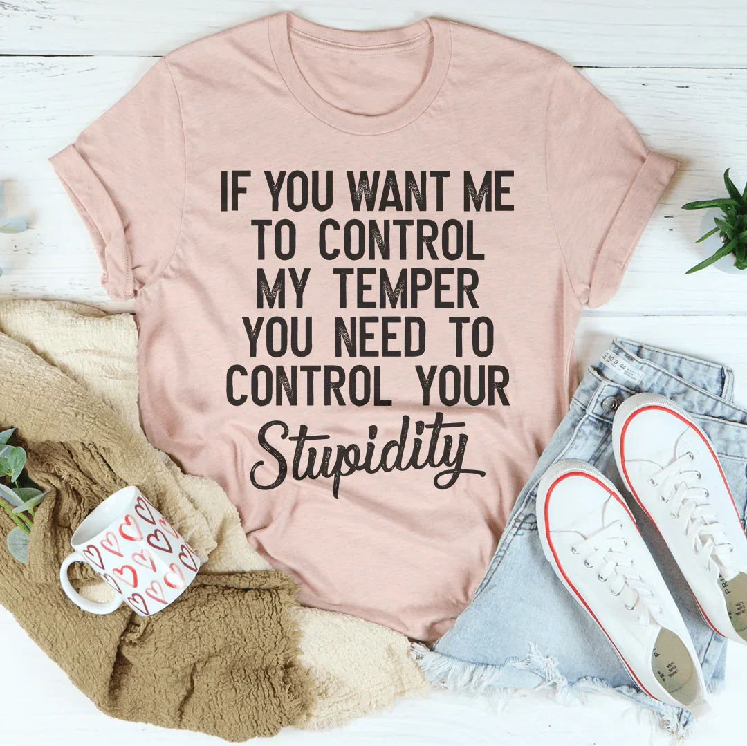 If You Want Me To Control My Temper You Need To Control Your Stupidity Tee Peachy Sunday T-Shirt