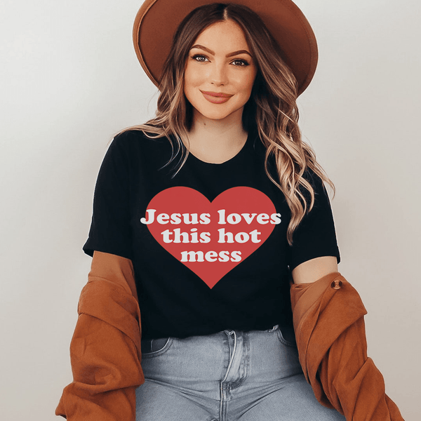 Jesus Loves This Hot Mess Tee Black Heather / S Peachy Sunday T-Shirt