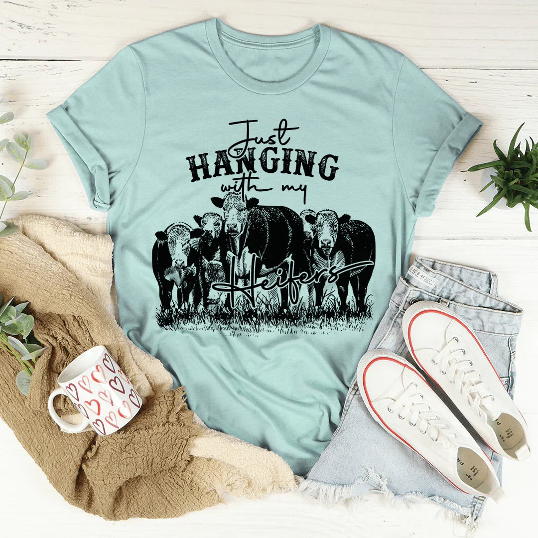 Just Hanging Out With My Heifers Tee Heather Prism Dusty Blue / S Peachy Sunday T-Shirt