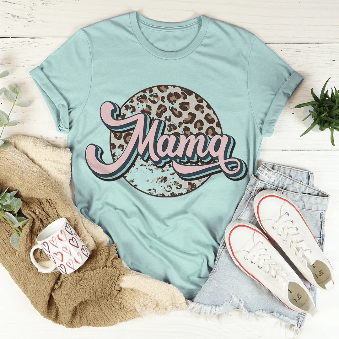 Mama Retro Leopard Tee Heather Prism Dusty Blue / S Peachy Sunday T-Shirt