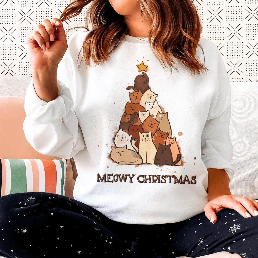 Meowy Christmas Sweatshirt White / S Peachy Sunday T-Shirt