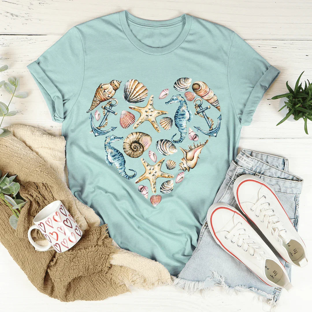 Mermaid Heart Tee Heather Prism Dusty Blue / S Peachy Sunday T-Shirt