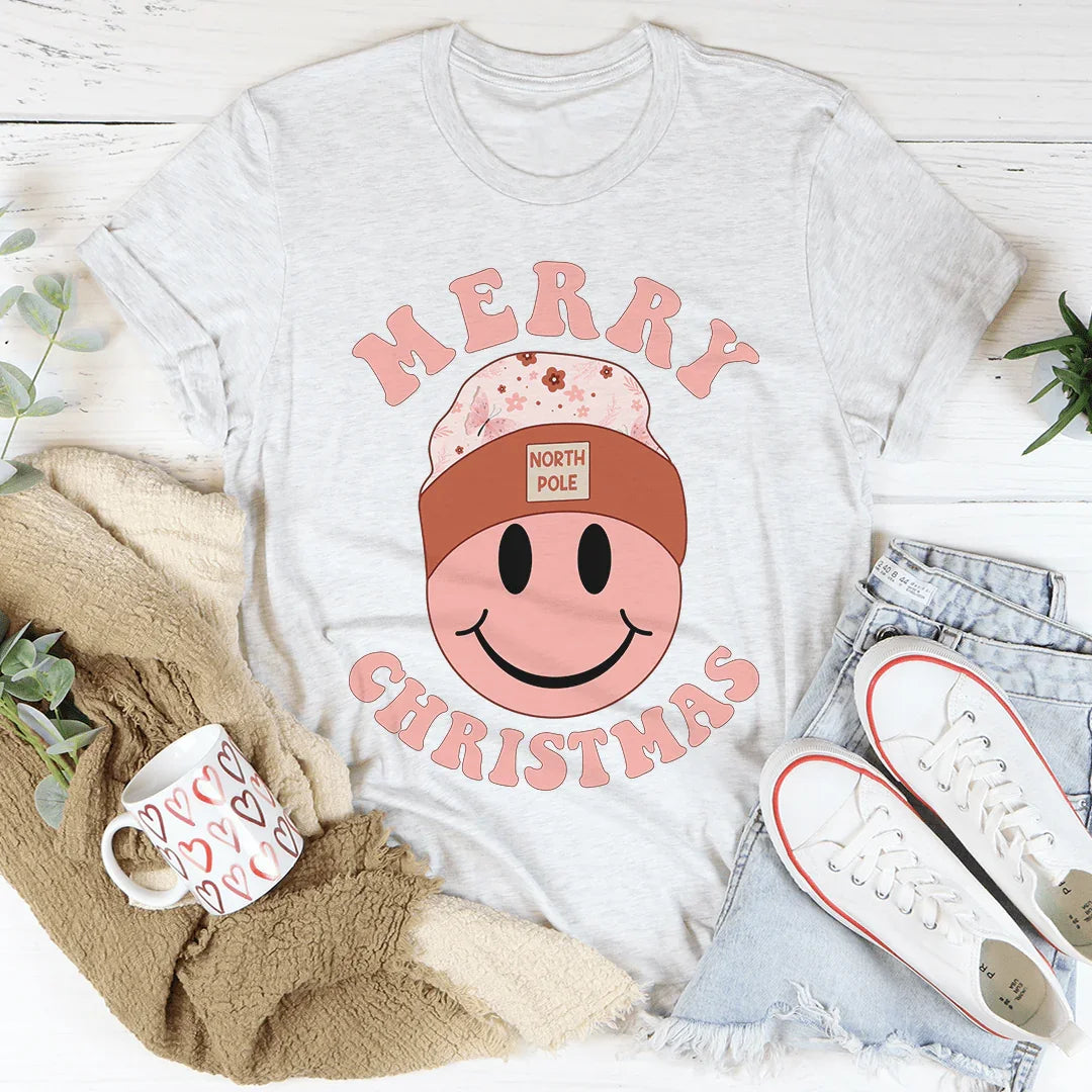 Merry Christmas Smiley Tee Ash / S Peachy Sunday T-Shirt