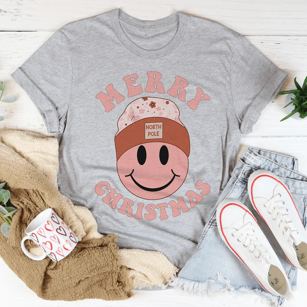 Merry Christmas Smiley Tee Athletic Heather / S Peachy Sunday T-Shirt
