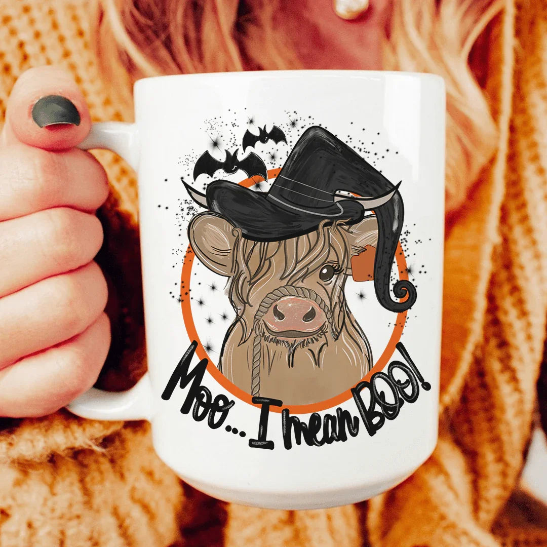 Moo I Mean Boo Ceramic Mug 15oz Peachy Sunday T-Shirt