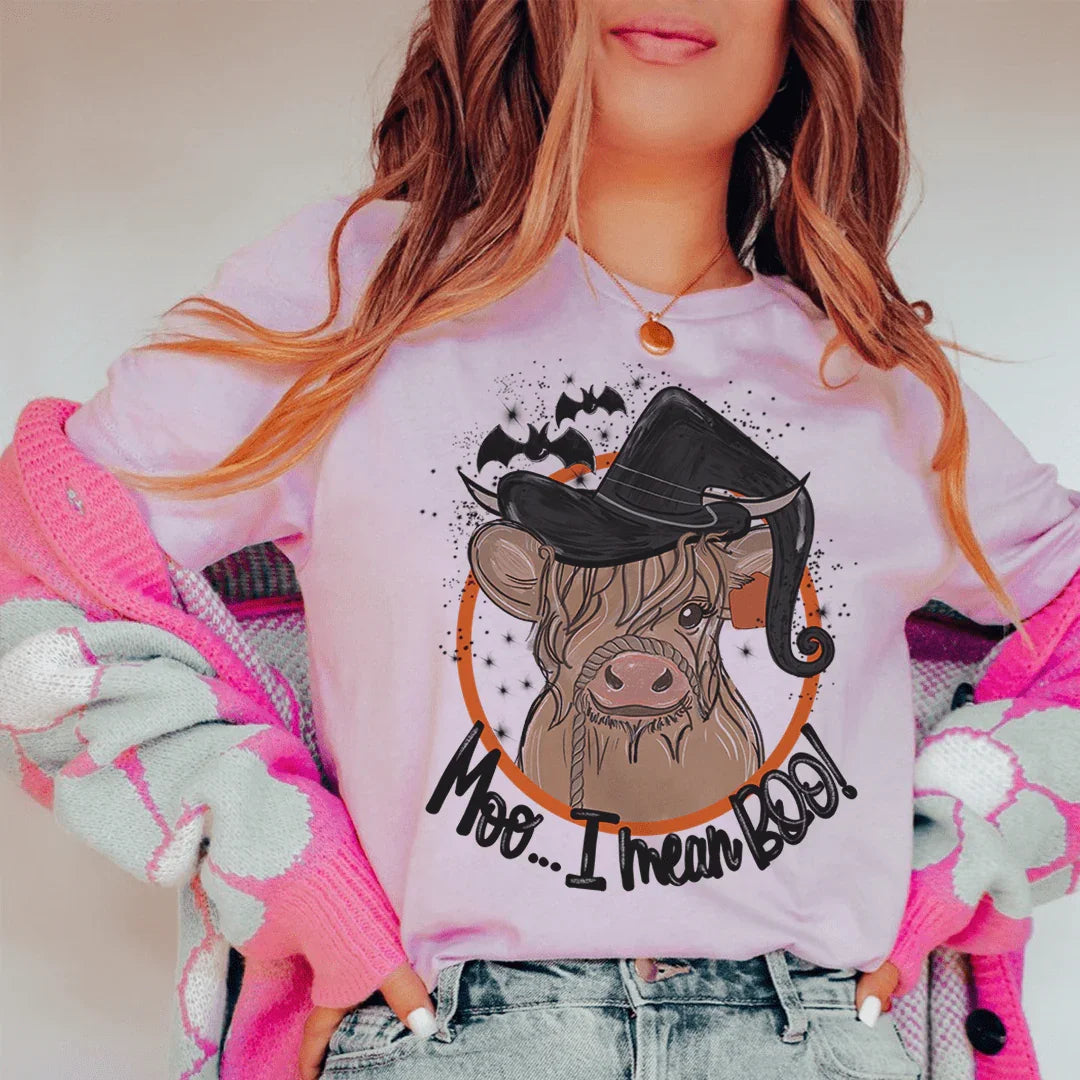 Moo I Mean Boo Cow Tee Peachy Sunday T-Shirt