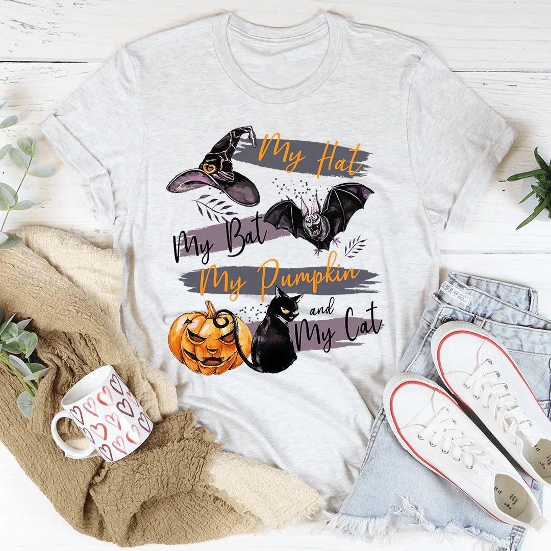 My Hat My Bat My Pumpkin And My Cat Tee Ash / S Peachy Sunday T-Shirt