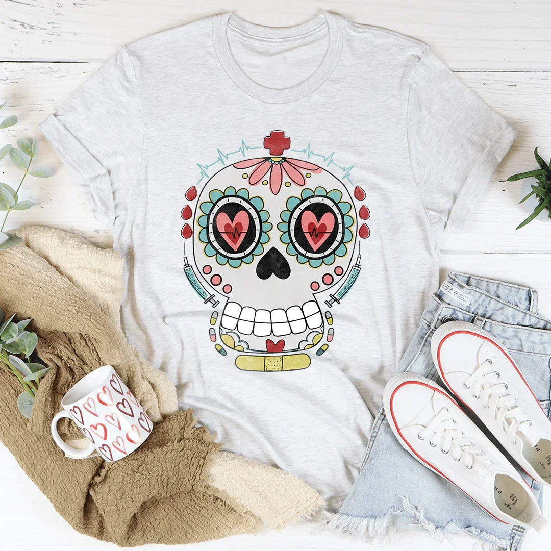 Nurse Sugar Skull Tee Ash / S Peachy Sunday T-Shirt
