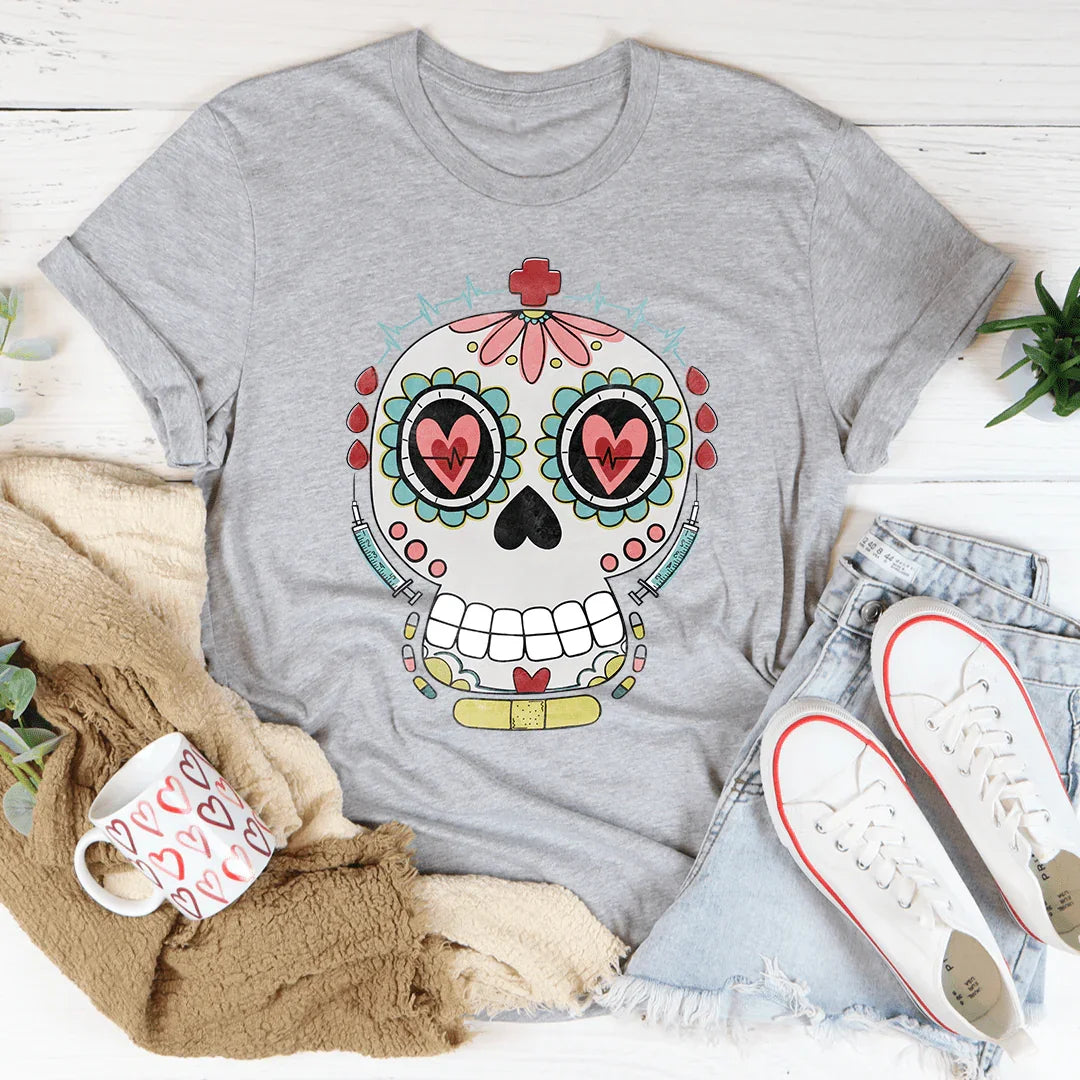 Nurse Sugar Skull Tee Athletic Heather / S Peachy Sunday T-Shirt