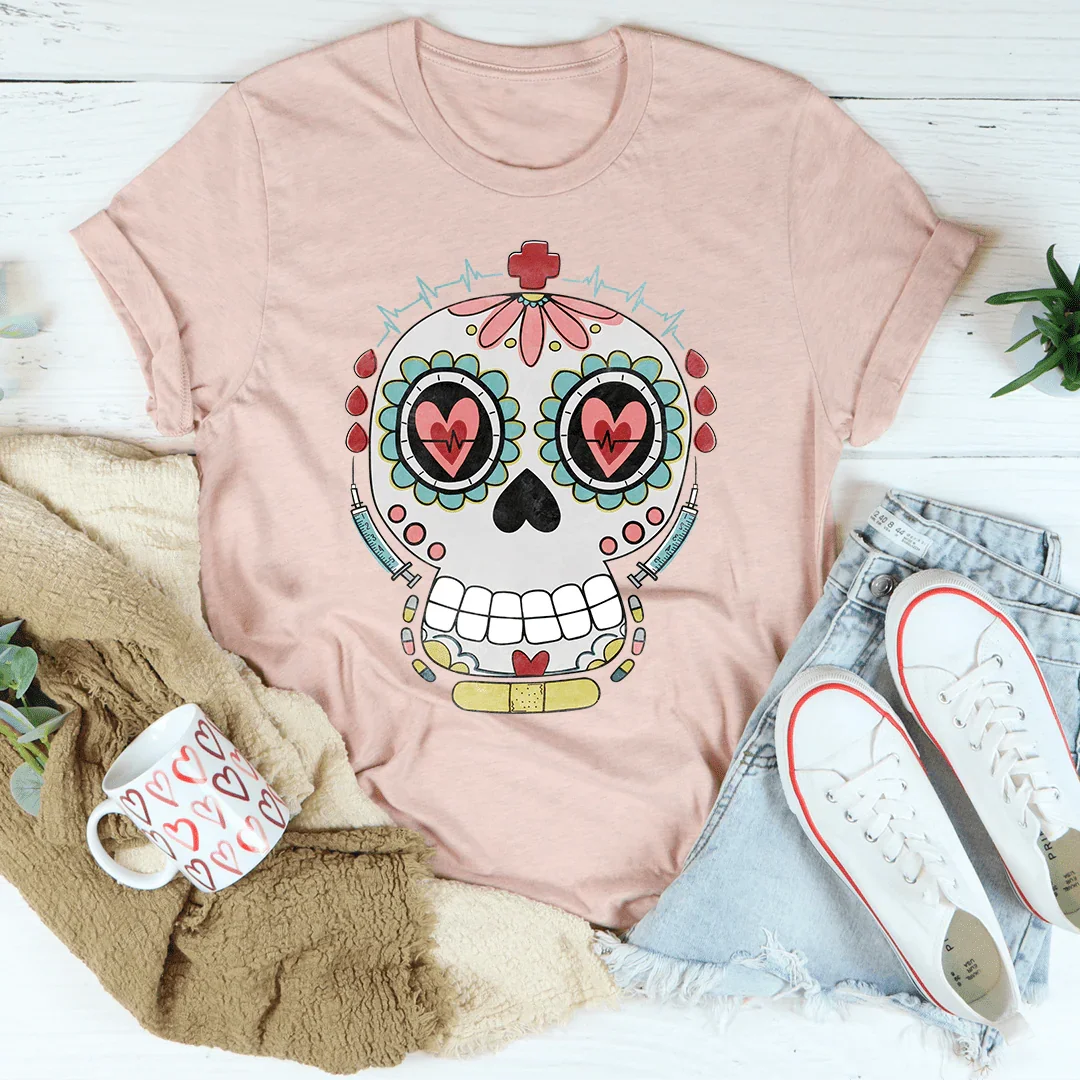 Nurse Sugar Skull Tee Heather Prism Peach / S Peachy Sunday T-Shirt