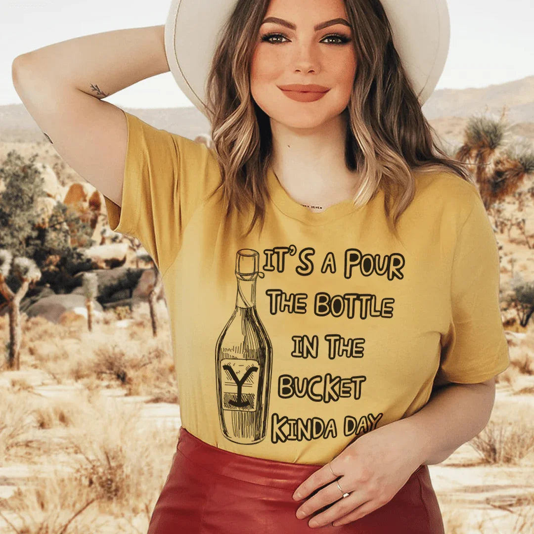 Pour The Bottle In The Bucket Tee Mustard / S Peachy Sunday T-Shirt