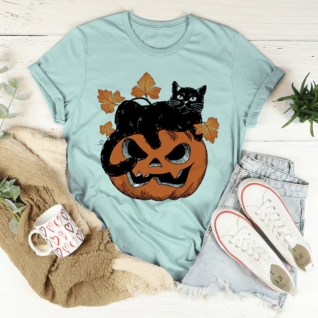 Pumpkin Cat Tee Heather Prism Dusty Blue / S Peachy Sunday T-Shirt