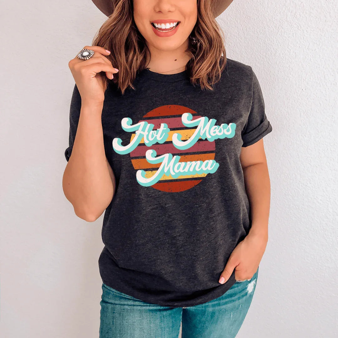 Retro Hot Mess Mama Tee Dark Grey Heather / S Peachy Sunday T-Shirt