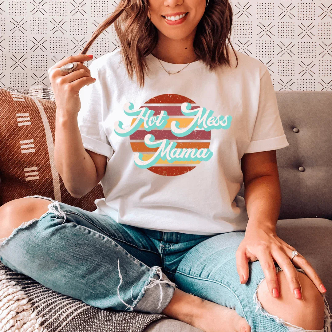 Retro Hot Mess Mama Tee White / S Peachy Sunday T-Shirt