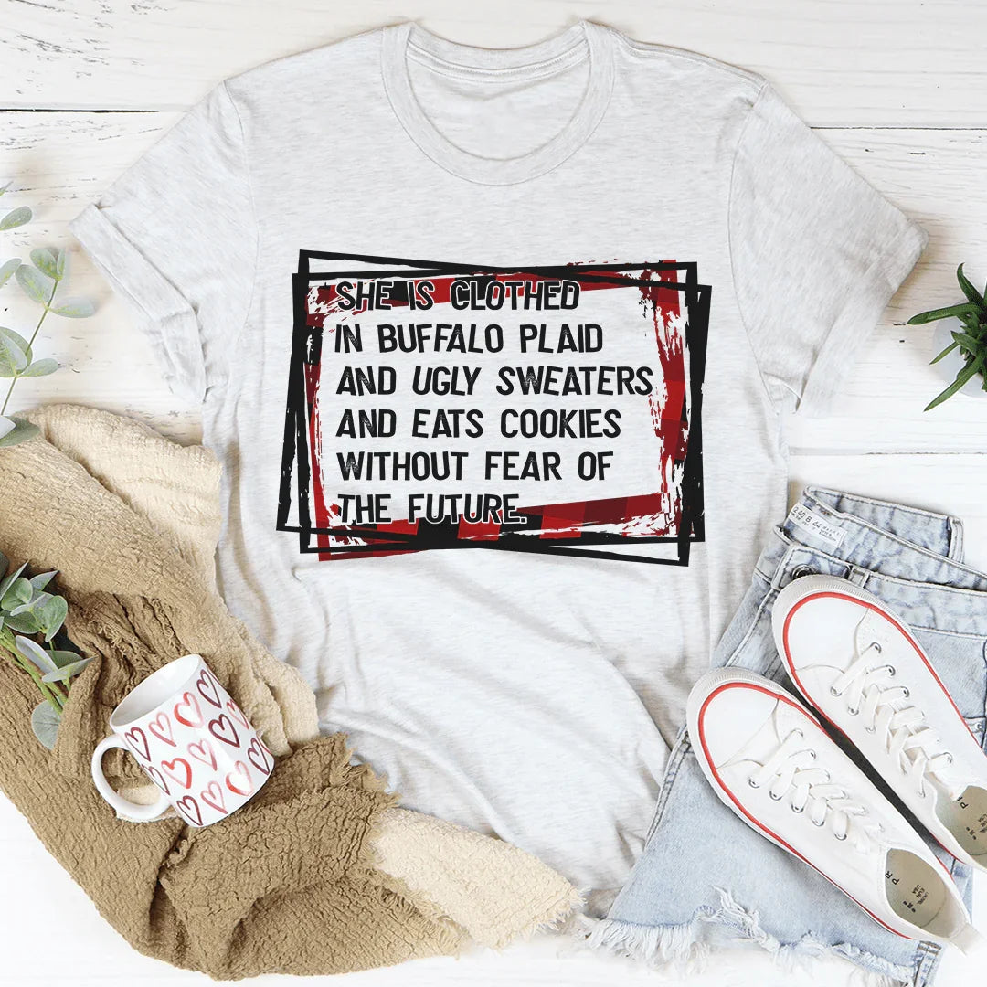She's Clothed In Buffalo Plaid And Ugly Sweaters Tee Ash / S Peachy Sunday T-Shirt