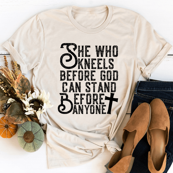She Who Kneels Before God Can Stand Before Anyone Tee Heather Dust / S Peachy Sunday T-Shirt
