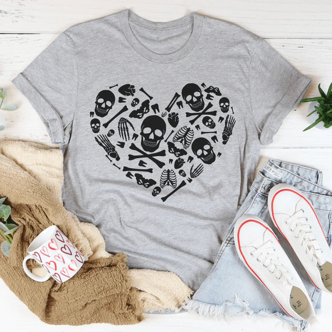 Skeleton Bones Heart Tee Athletic Heather / S Peachy Sunday T-Shirt