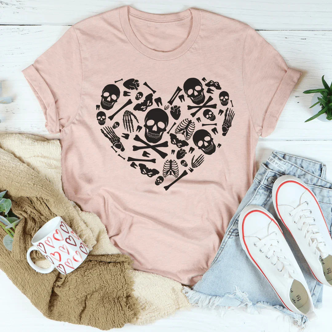 Skeleton Bones Heart Tee Heather Prism Peach / S Peachy Sunday T-Shirt