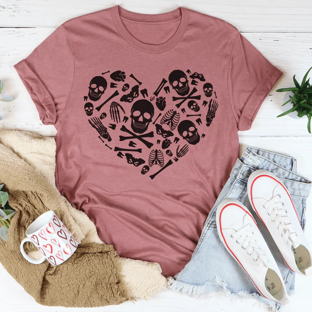 Skeleton Bones Heart Tee Mauve / S Peachy Sunday T-Shirt